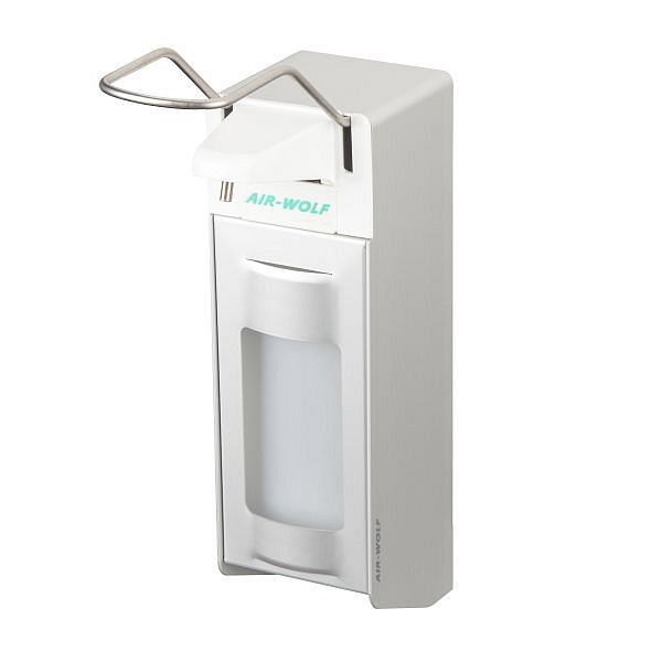 Distributeur de désinfectant et de savon Air Wolf, série Omicron II, H x L x P : 340 x 94 x 222 mm, aluminium anodisé, plastique WH, 35-457