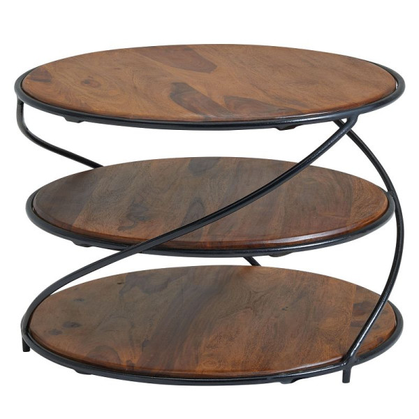 Table basse Wohnling 58x58x40,5 cm bois de Sesham massif / métal avec espace de rangement, table de salon, table basse, solide, WL6.550