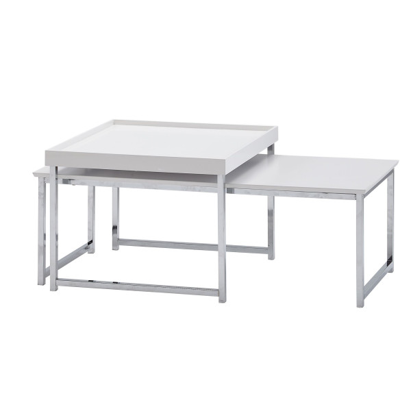 Wohnling ensemble de 2 tables basses bois/métal table basse carrée blanc moderne, table d'appoint 2 pièces, tables de salon design, table en bois tables gigognes, WL6.500