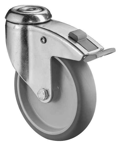 Roulettes BS Roulette pour appareil lourd avec frein, largeur 31 mm, Ø125 mm, jusqu'à 100 kg, bande de roulement en caoutchouc gris, palier lisse, lot de 2, C121.A80.125