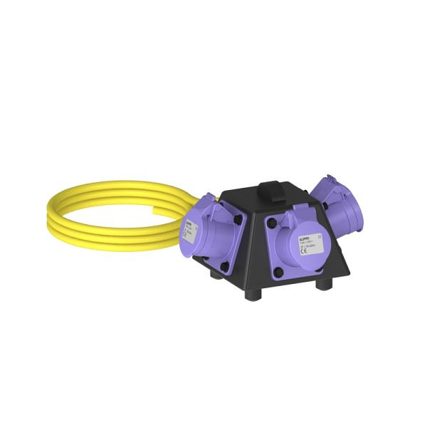 ELSPRO Vollgummi-Sicherheitsverteiler Baureihe CELLE, Zuleitung: 3 m CEE 24 V, Ausgang: 3 CEE 24 V, 1001106
