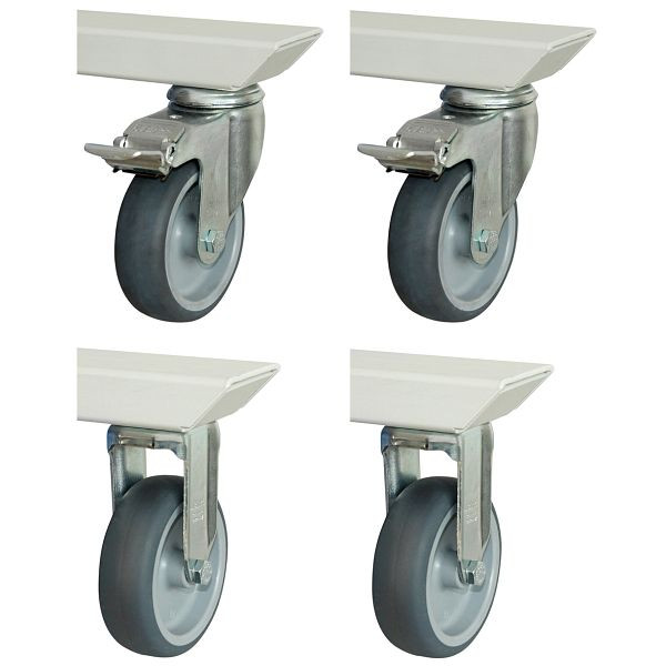 Jeu de roulettes RAU pour série adlatus 150, 2 roulettes fixes et 2 roulettes pivotantes avec freins, 08-RS-150-2LF-2B
