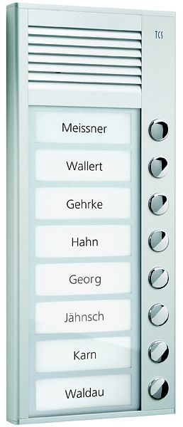 TCS système de commande de porte audio station extérieure série PAK 8 boutons de sonnerie (alignés à droite), argent monté en surface, PAK08-EN