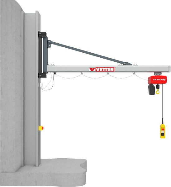 Potence murale Vetter 500 kg, 3,9 m UNILIFT + support de stockage standard + palan électrique à chaîne, UW5-3.9 + SiXX4F-BL