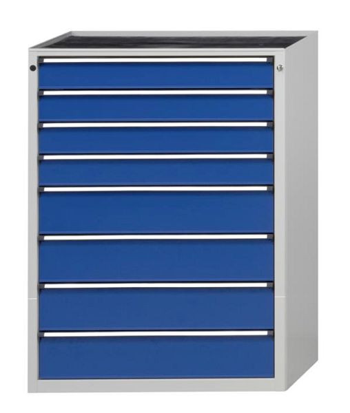 Armoire à tiroirs ANKE; 910x675x1280 mm; RAL 7035/5010; Baignoire avec tapis antidérapant; 8 tiroirs 120, 120, 120, 120, 180, 180, 180, 180 mm, 610.314