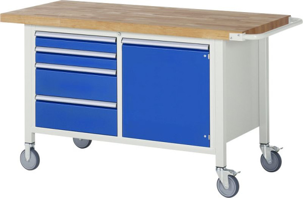 Etabli mobile RAU 8000 - modèle 8470, L1500xP700xH880-1080mm, conteneur double structure, gauche : 2xH90 2xH180mm, droite : porte battante, 05-8470A2-157B4H.11
