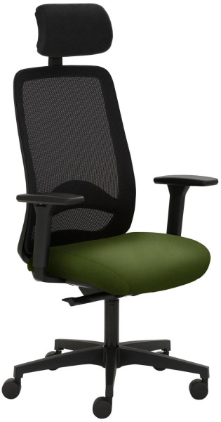 Chaise pivotante Mayer Sitzmöbel , piètement en plastique, accoudoirs réglables en hauteur, appui-tête rembourré, dossier en résille, vert fougère, 2228_AV1D_KS_SYM++_30613