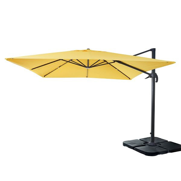 Mendler gastronomy parapluie feu tricolore HWC-A96, parasol 3x3m (Ø4,24m) polyester aluminium/acier 23kg, jaune avec support, 153408+153437+31831