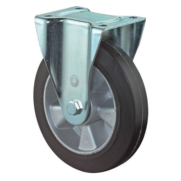 Roues BS Roulette robuste, roulette fixe, largeur de roue 50 mm, Ø roue 125 mm, capacité de charge 220 kg, bandages élastiques noirs, aluminium, roulements à billes, L610.B80.125