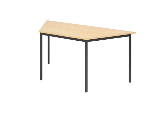 Table de réunion Hammerbacher Trapez VT16, 160 x 69 cm, plateau : érable, structure à quatre pieds noir, tube carré 2,5 cm, hauteur de travail 72 cm, VVT16/3/D