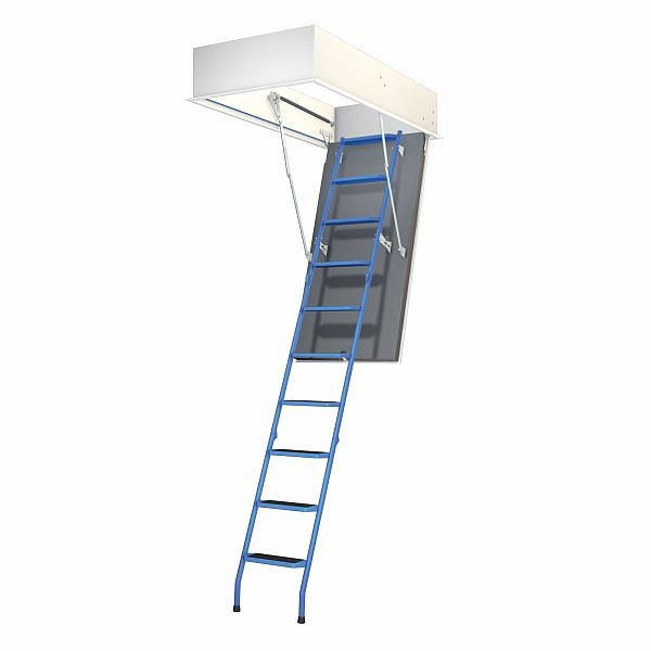 Escalier mansardé Wellhöfer bleu acier avec protection thermique WS3D, ouverture au plafond 140 x 70 cm, hauteur libre 247 - 259 cm, 258000122