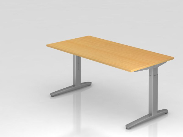 Bureau Hammerbacher pied C 160x80cm hêtre/argent, coulisses en aluminium argent (similaire à RAL 9006), VXB16/6/SS