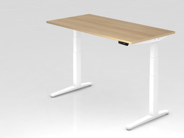 Bureau assis-debout électrique Hammerbacher 160x80cm chêne/blanc, forme rectangulaire, VXBHM16/E/WW