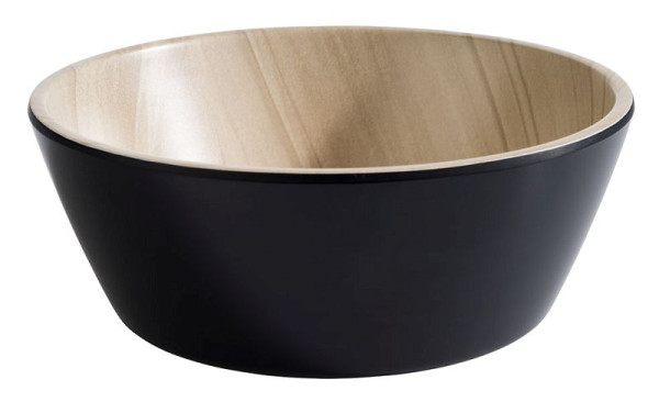 Bol APS -FRIDA-, Ø 15 cm, hauteur : 5,5 cm, mélamine, intérieur : aspect bois, extérieur : noir, 84608