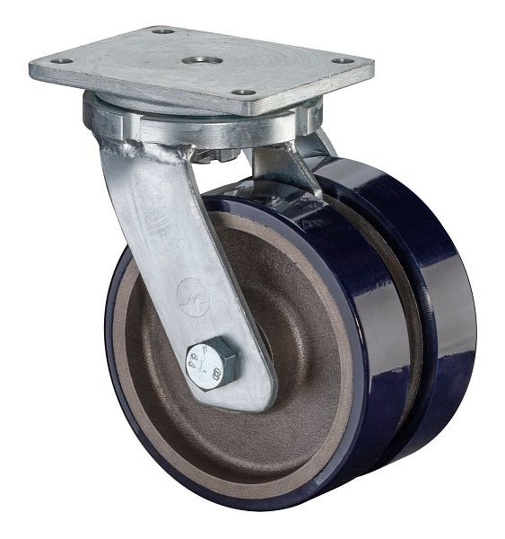 Rouleaux BS double rouleau robuste, largeur 2x40 mm, Ø100 mm, jusqu'à 580 kg, bande de roulement en polyuréthane coulé 78 Shore A, corps de roue en fonte, roulements à billes, S100.C11.100