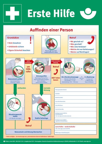 Panneau de sauvetage Eichner "Instructions pour les premiers secours", L x H : 40 x 56 cm, plastique PVC dur, épaisseur 1,2 mm, 9225-14014-040