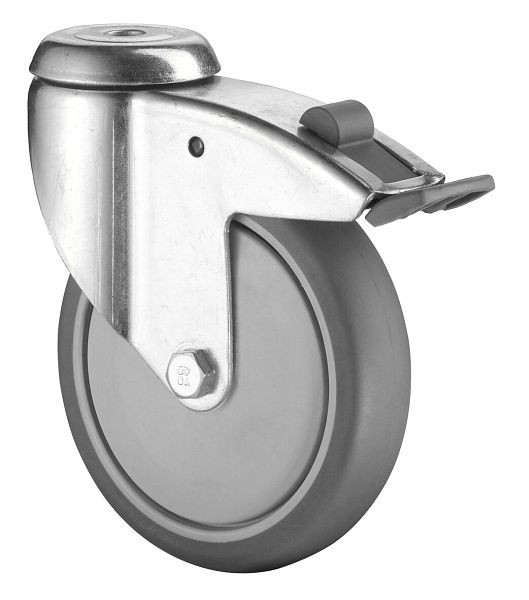 Roulettes BS Roulette pour appareil lourd avec frein, largeur 31 mm, Ø125 mm, jusqu'à 100 kg, bande de roulement en caoutchouc gris, roulement à billes, lot de 2, C121.A85.125