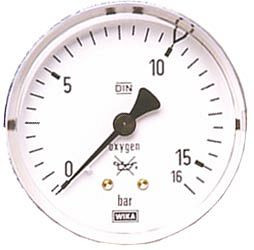 Manomètre de travail ELMAG (oxygène), Ø 63mm, 0-16 L/min. Fond AG 1/4' pour régulateur de pression pour bouteille en acier, 54131