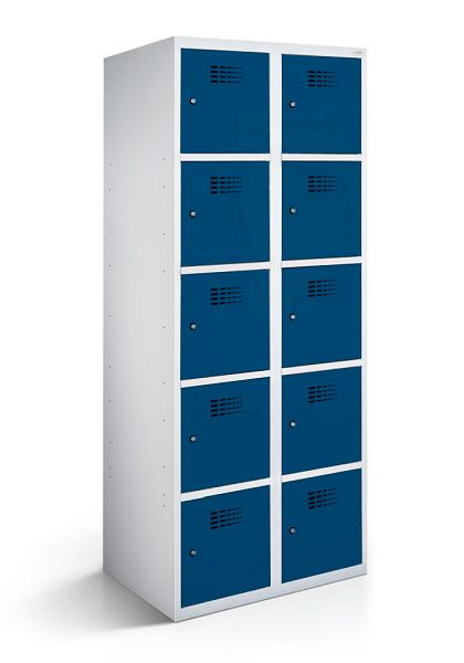 KEMMLIT armoire vestiaire 2 compartiments et 10 portes 30cm avec fond fermé, bleu gentiane 5010, loquet tournant, 100688