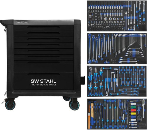 Chariot d'atelier professionnel SW-Stahl TT802, noir, équipé, 338 pièces, Z3212