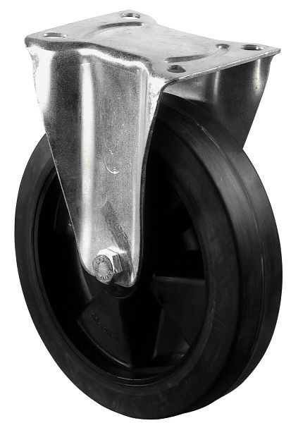 Rouleau de transport BS rollers, rouleau fixe, largeur de roue 50 mm, roue Ø 200 mm, capacité de charge 300 kg, pneus élastiques noirs, plastique, roulement à rouleaux, L410.B60.200