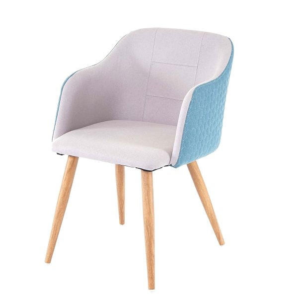 Chaise de salle à manger Mendler HWC-D71, chaise de cuisine, design rétro, accoudoirs en tissu/textile, gris clair-turquoise, 75239