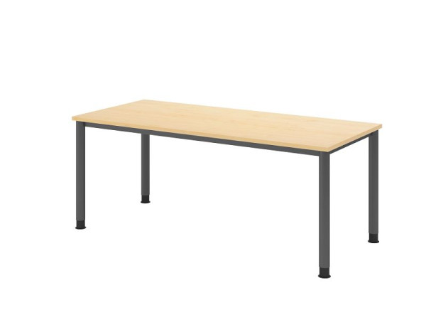 Bureau Hammerbacher HS19, 180 x 80 cm, plateau : érable, épaisseur 25 mm, structure à 4 pieds en graphite, hauteur de travail 68,5-81 cm, VHS19/3/G