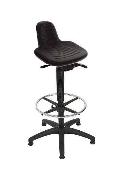 Aide à la verticalisation Lotz, siège ergonomique en PU noir, réglable en hauteur 640-890, croix en plastique, repose-pieds, 4775.01