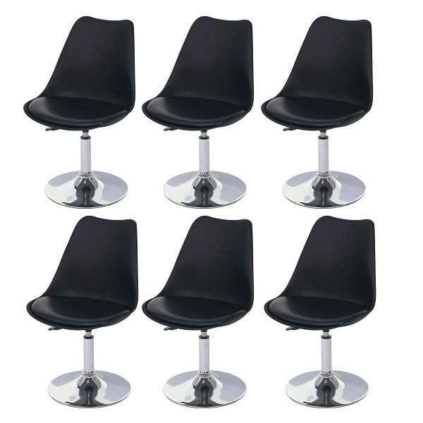 Mendler ensemble de 6 chaises pivotantes Malmö T501, chaise chaise de cuisine, réglable en hauteur, simili cuir, noir, base chromée, 3x62568