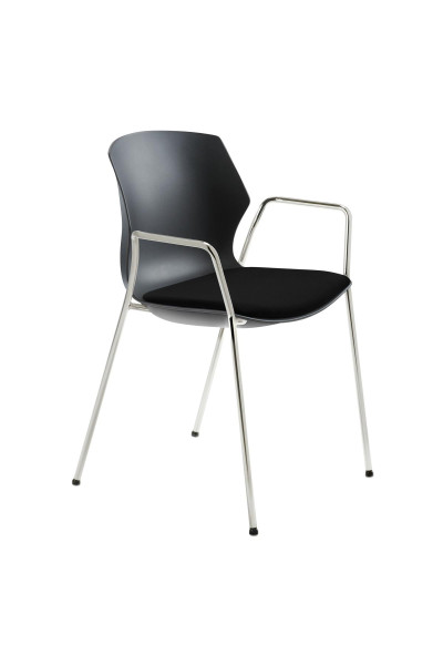 Chaise empilable Mayer Sitzmöbel , structure chromée à 4 pieds, coque en plastique anthracite de haute qualité, hauteur d'assise 48 cm, accoudoirs fixes inclus, 2511_01_01_A_26397