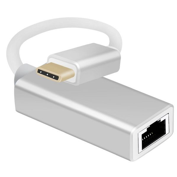 Câble adaptateur Ethernet Helos, fiche USB 3.1 Type-C™/prise RJ45, PREMIUM, argent, 288378