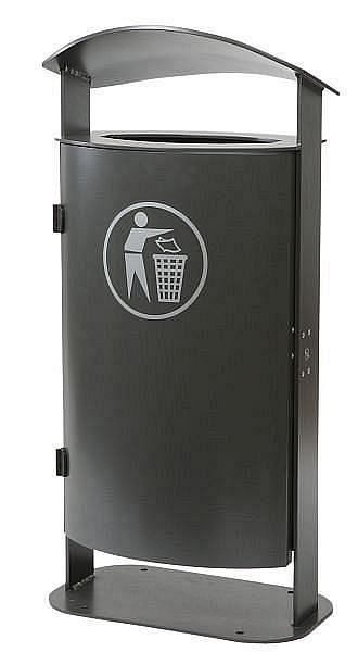 Poubelle sur pied Renner, capot courbé environ 70 L, avec plaque de base stable à visser, bleu cobalt, 7093-00PB 5013