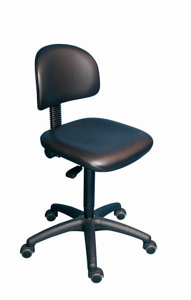 Chaise de travail Lotz, assise/dossier en similicuir noir (petit), piètement en plastique noir, roulettes doubles freinées, hauteur d'assise 440-640 mm, 6162.16