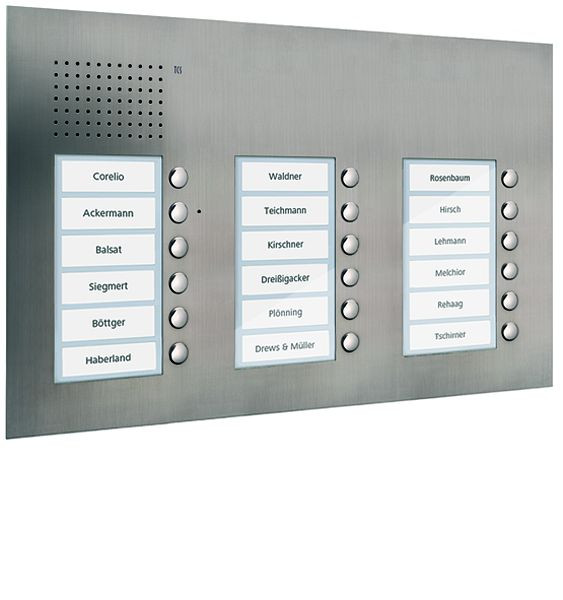 Station extérieure audio TCS série PUK 18 boutons de sonnette (alignés à droite), 3 colonnes, UP acier inoxydable, PUK18/3-ES