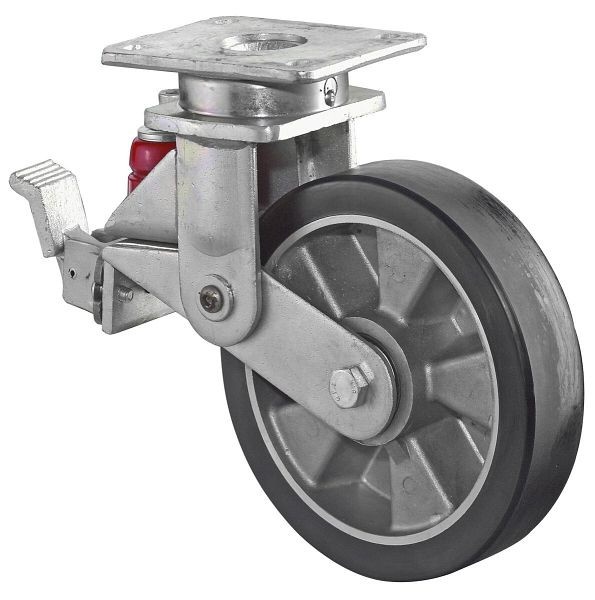 Roulettes BS Roulettes fortes charges à ressorts avec freins, largeur 40 mm, Ø125 mm, jusqu'à 250 kg, polyuréthane coulé 78 Shore A, aluminium, roulements à billes, T120.B91.125