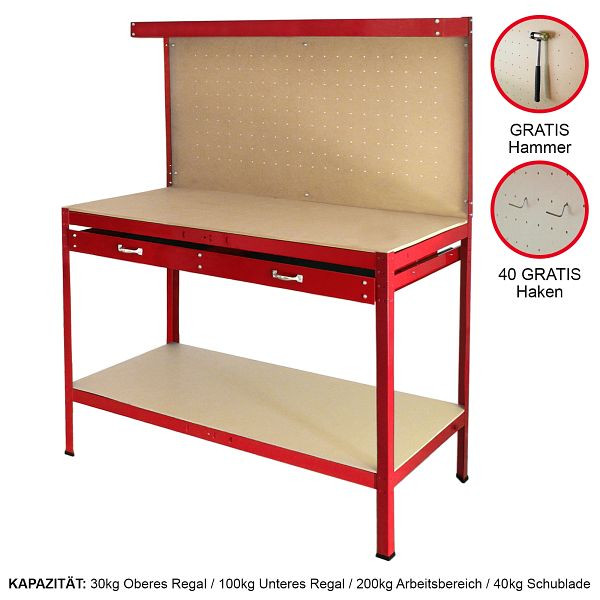 Établi Monster avec panneau perforé et tiroir, rouge, 26462