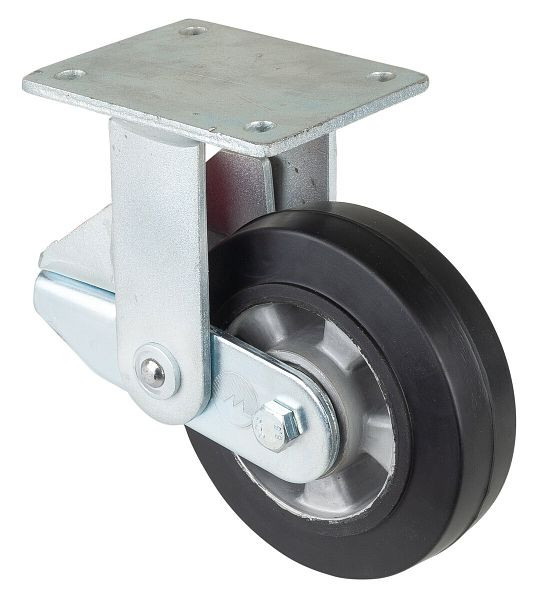 Roulettes BS Roulette robuste suspendue, roulette fixe, largeur 50 mm, Ø160 mm, jusqu'à 300 kg, bandages élastiques noirs, corps de roue en aluminium, roulements à billes, T110.B80.160