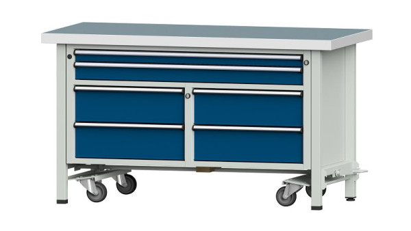 Etablis ANKE Etabli Box, modèle 255 V, 1500 x 700 x 850 mm, RAL 7035/5010, UBP 50 mm, avec dispositif mobile abaissable, 304.213