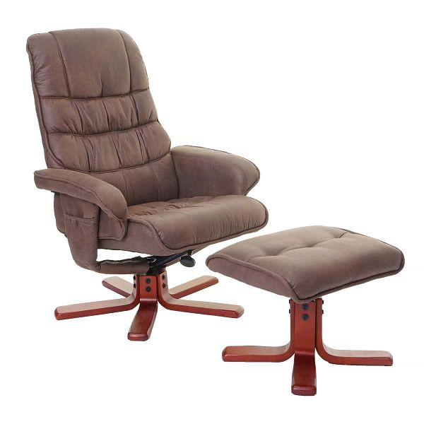 Chaise de relaxation Mendler HWC-E30, chaise TV, chaise longue, chaise TV avec tabouret, imitation daim marron, 65321
