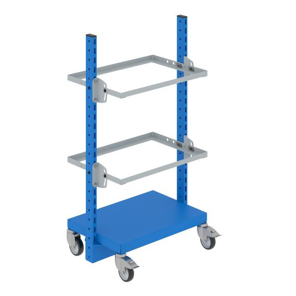 Chariot d'atelier SOFAME SPR 331 avec 2 cadres pour bacs Euronorm L695 x P 450 x H 1240 mm, bleu ciel RAL 5015, W020050020BI