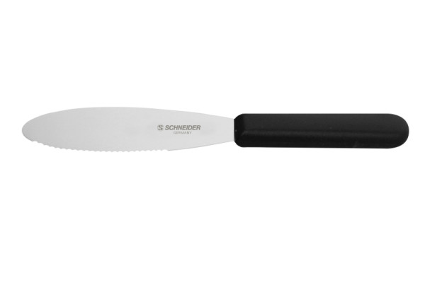 Couteau Schneider à bord dentelé, manche noir, 9cm, 260672