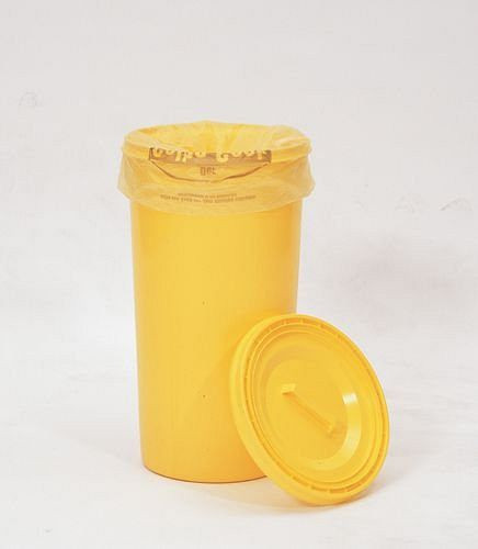 Conteneur à déchets DENIOS en polyéthylène (PE), avec couvercle, volume de 60 litres, jaune, 116-177