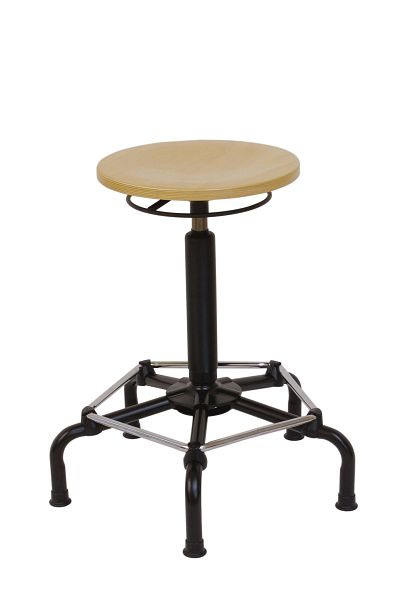 Tabouret de travail Lotz, siège en hêtre avec déverrouillage par anneau, ressort à gaz de sécurité, base en acier très stable, hauteur d'assise 570-760 mm, patins, 3530.02