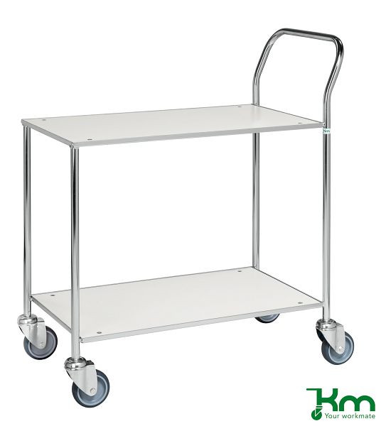 Kongamek Petit chariot de table, entièrement soudé, 840 x 430 x 970 mm, blanc / galvanisé électrolytique, 4 roulettes pivotantes, KM172-6
