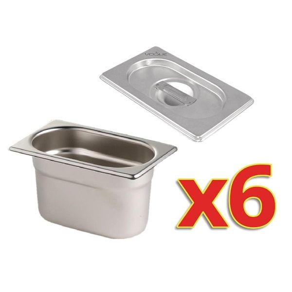 Vogue 6x bacs GN avec couvercle GN1 / 9, S430