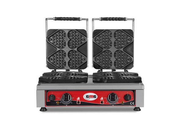 Gaufrier GMG Ti amo, 8x (13,2 x 12,5 x 2,8 cm), plaque de cuisson fixe de 50° à 300°C en fonte, canal de récupération des graisses sur tout le pourtour, boîtier en acier inoxydable, KGW-24