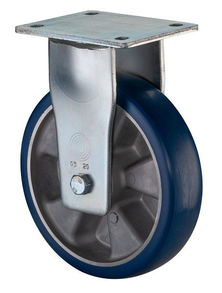 Roulette fixe pour charges lourdes BS Wheels, roue en polyuréthane 83 Shore, jante en aluminium, roulement à billes, platine, diamètre : 80 mm, RR110.B92.080