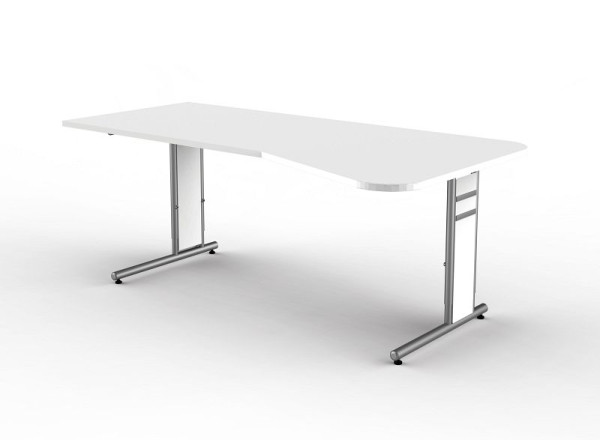 Table de forme libre Kerkmann avec pied en C, forme 4, L 1950 x P 800/1000 x H 680-820 mm, blanc, 114104.1