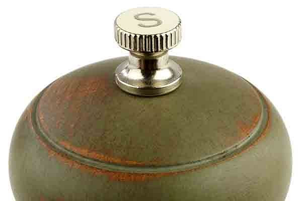 Moulin à sel APS, Ø 5,5 cm, hauteur : 15 cm, bois de hêtre allemand, couleur : olive / vintage, broyeur en acier inoxydable, 40547