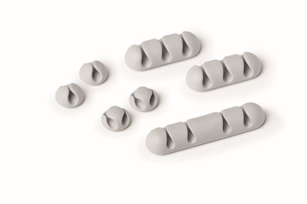 Jeu de serre-câbles DURABLE CAVOLINE® CLIP MIX (autocollant, pour 1, 2, 3 ou 4 câbles chacun), 7 pièces, gris, UE : 7 pièces, 504110